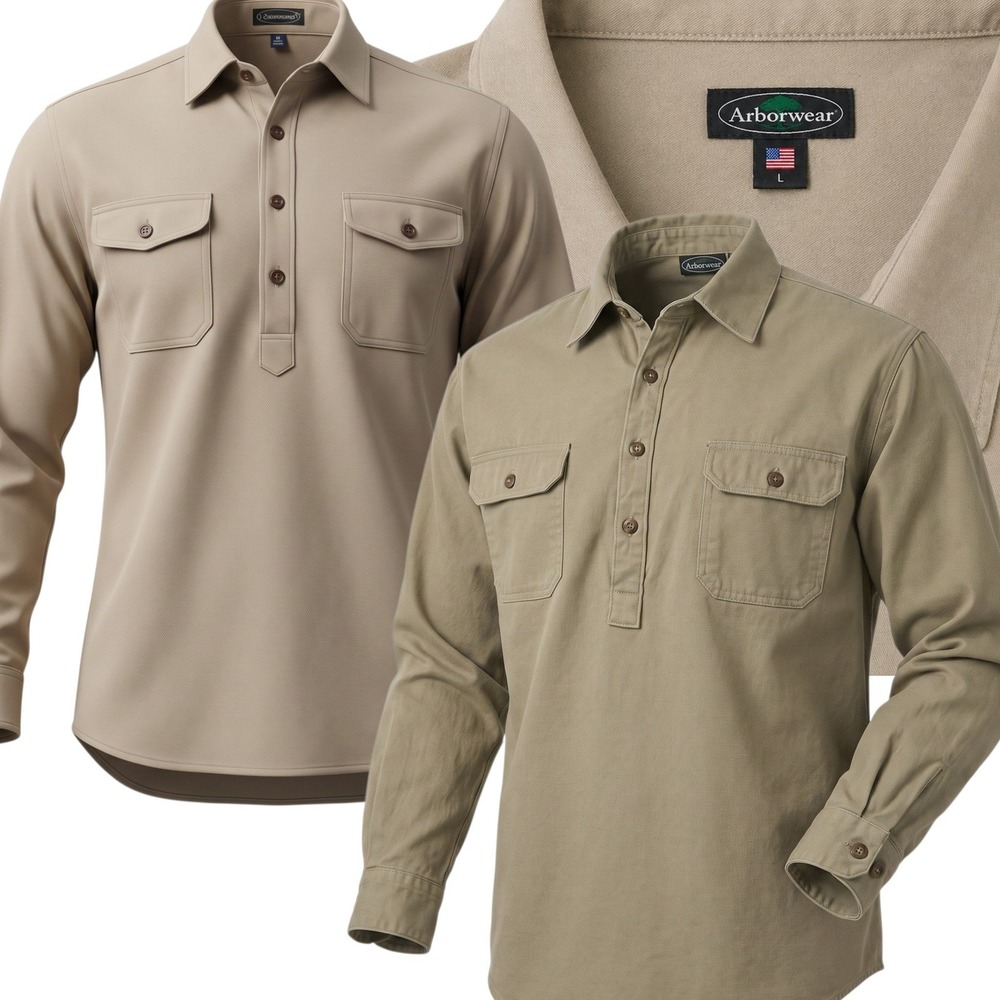 Arborwear Staghorn Pullover Shirt Mens L Khaki & Olive Canvas Workwear LOT OF 2